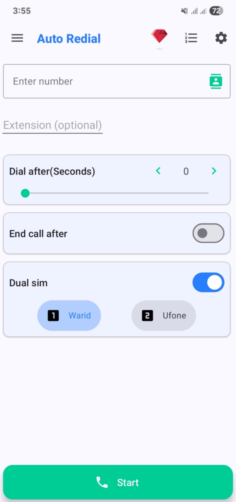 Auto Redial App Screenshot